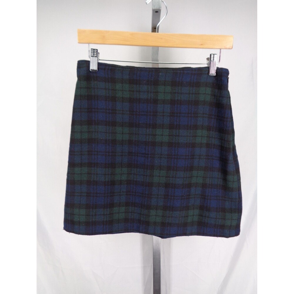 Abercrombie Fitch Tartan Plaid Wool Blend Mini Skirt Sz Small Green Black Blue